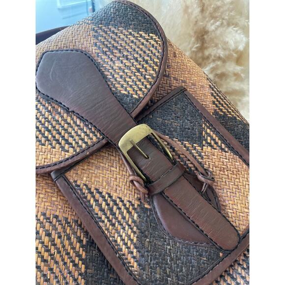 Vintage Plaid Woven Straw Backpack Brown Tan Bohemian Cottagecore Western main image 10